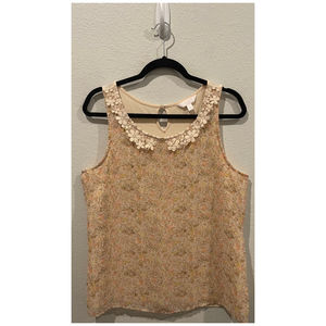LC LAUREN CONRAD Floral Chiffon Peach Tank